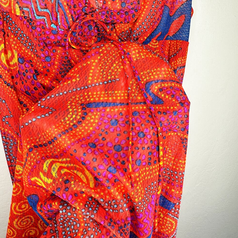 Vintage Olga Nylon Sheer Psychedelic Mesh Maxi Nightgown Dress Swim Cover Up - Picture 4 of 14